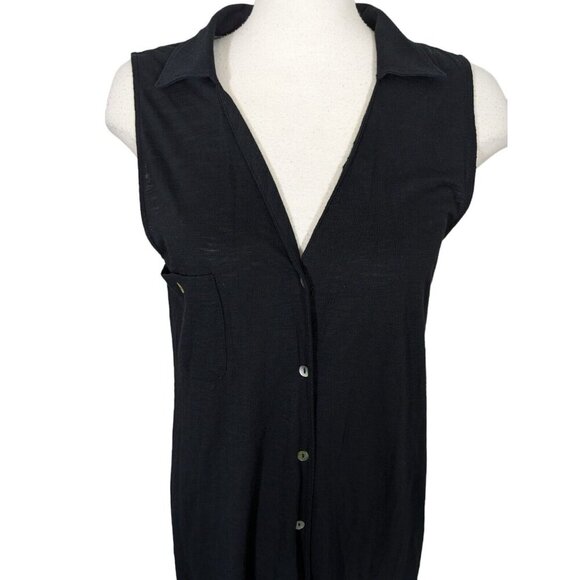 Womens XL Shirt Dress Black Sleeveless Knee Length Pima Cotton Blend Lilla P - Picture 2 of 7